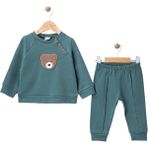 %100 Pamuk Erkek Bebek Ayıcıklı Eşofman Takımı – 2’li Sweatshirt Pantolon (6-18 Ay) - Yeşil - 9 Ay