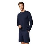 %100 Pamuk Erkek Süprem Uzun Kollu Basic T-Shirt Compact Penye Siyah Sporcu Tişört Body (Lacivert, S)