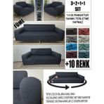 %100 Pamuk Fransız Kumaş 3+2+1+1 Komple Giydirme Kanepe&çekyat, Bohem, Vb. Model Koltuk Kılıfı - 180 x 240 cm - Füme
