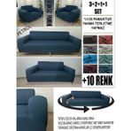 %100 Pamuk Fransız Kumaş 3+2+1+1 Komple Giydirme Kanepe&çekyat, Bohem, Vb. Model Koltuk Kılıfı - 180 x 240 cm - Petrol
