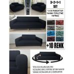 %100 Pamuk Fransız Kumaş 3+2+1+1 Komple Giydirme Kanepe&çekyat, Bohem, Vb. Model Koltuk Kılıfı - 180 x 240 cm - Siyah