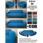 %100 Pamuk Fransız Kumaş 3+3+1+1 Komple Giydirme Kanepe&çekyat, Bohem, Porto, Vb Model Koltuk Kılıfı - 180 x 240 cm - Mavi