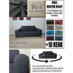 %100 Pamuk Fransız Kumaş Çift Kişilik Komple Giydirme 2'li Kanepe, Bohem, Vb Model Koltuk Kılıfı - 120 x 160 cm - Füme