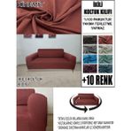 %100 Pamuk Fransız Kumaş Çift Kişilik Komple Giydirme 2'li Kanepe, Bohem, Vb Model Koltuk Kılıfı - 120 x 160 cm - Kiremit