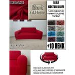%100 Pamuk Fransız Kumaş Çift Kişilik Komple Giydirme 2'li Kanepe, Bohem, Vb Model Koltuk Kılıfı - 120 x 160 cm - Kırmızı