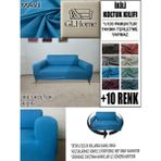 %100 Pamuk Fransız Kumaş Çift Kişilik Komple Giydirme 2'li Kanepe, Bohem, Vb Model Koltuk Kılıfı - 120 x 160 cm - Mavi