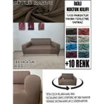 %100 Pamuk Fransız Kumaş Çift Kişilik Komple Giydirme 2'li Kanepe, Bohem, Vb Model Koltuk Kılıfı - 120 x 160 cm - Sütlü Kahve