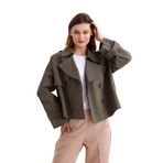 %100 Pamuk Gabardin Astarlı Oversize Geniş Kalıp Kadın Crop Kısa Trençkot 1122 (Haki, XL)
