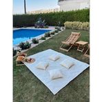 %100 Pamuk Ham Keten Yer Masa Piknik Örtüsü Sofra Bezi (160 x 200), 4 Minder (40 x 40) Set