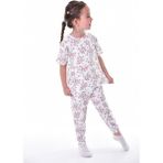 %100 Pamuk Interlok Kumaş Çiçek Desenli Kısa Kollu Kız Çocuk Pijama Takımı (3,4,5,6,7,8 Yaş) - Beyaz - Çiçekli - 5 - 6 Yaş