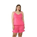 %100 Pamuk İp Askılı Büyük Beden Şortlu Kadın Pijama Takımı- Geniş Beden Aralığı Pembe 3XL