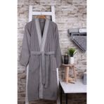 %100 Pamuk Jakarlı Gri Kimono Bornoz