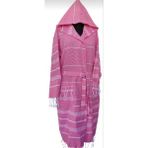 %100 PAMUK KAPŞONLU PEŞTEMAL BORNOZ - Pembe