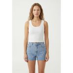 %100 Pamuk Kaşkorse V Sırt Detaylı Günlük Basic Crop Top Kadın Atleti/Bluz (Beyaz, S)