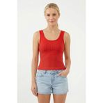 %100 Pamuk Kaşkorse V Sırt Detaylı Günlük Basic Crop Top Kadın Atleti/Bluz (Kırmızı, S)