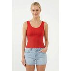 %100 Pamuk Kaşkorse V Sırt Detaylı Günlük Basic Crop Top Kadın Atleti/Bluz (Kırmızı, S)