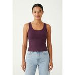 %100 Pamuk Kaşkorse V Sırt Detaylı Günlük Basic Crop Top Kadın Atleti/Bluz (Mor, M)
