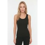 %100 Pamuk Kaşkorse V Sırt Detaylı Günlük Basic Crop Top Kadın Atleti/Bluz (Siyah, M)