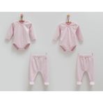 %100 Pamuk Kız Bebek 4'lü Takım (1 Body ve 1 Pantolon 0-1 Ay )(1 Body ve 1 Pantolon 1-3AY ) - Lila - 0 - 3 Ay