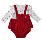 %100 Pamuk Kız Bebek Kalpli Tulum Seti Elbise – Bandana – Kırmızı - Kırmızı - Beyaz - 0 - 3 Ay