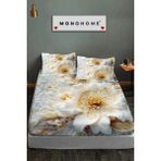 %100 Pamuk Lastikli Çarşaf Özel Tasarım 5d Dijital 60 Tel Beyaz Gül - Renkli - 180 x 200