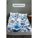 %100 Pamuk Lastikli Çarşaf Özel Tasarım 5d Dijital 60 Tel Blue - Ekru - 160 x 200