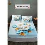 %100 Pamuk Lastikli Çarşaf Özel Tasarım 5d Dijital 60 Tel Buket - Mavi - Beyaz - 160 x 200