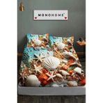 %100 Pamuk Lastikli Çarşaf Özel Tasarım 5d Dijital 60 Tel Deniz Dekorasyonu - Kahve - Krem - 180 x 200