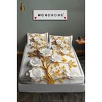 %100 Pamuk Lastikli Çarşaf Özel Tasarım 5d Dijital 60 Tel Dore - Altın - 160 x 200