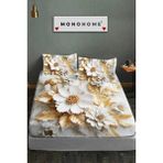 %100 Pamuk Lastikli Çarşaf Özel Tasarım 5d Dijital 60 Tel Gold Rose - Renkli - 180 x 200