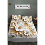 %100 Pamuk Lastikli Çarşaf Özel Tasarım 5d Dijital 60 Tel Gold Rose