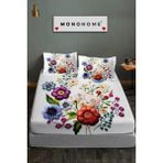 %100 Pamuk Lastikli Çarşaf Özel Tasarım 5d Dijital 60 Tel Nakkaş - Beyaz - Lila - 180 x 200