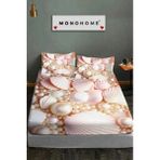 %100 Pamuk Lastikli Çarşaf Özel Tasarım 5d Dijital 60 Tel Pearls And Shells - Pudra - Ekru - 160 x 200