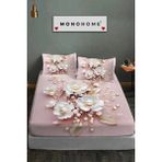 %100 Pamuk Lastikli Çarşaf Özel Tasarım 5d Dijital 60 Tel Pink Pearls - Mavi - Pembe - 180 x 200
