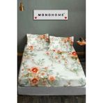 %100 Pamuk Lastikli Çarşaf Özel Tasarım 5d Dijital 60 Tel Salmon Flowers - Kahve - Krem - 160 x 200