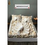 %100 Pamuk Lastikli Çarşaf Özel Tasarım 5d Dijital 60 Tel Tavus - Beyaz - Kahve - 160 x 200
