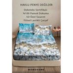 %100 Pamuk Lastikli Çarşaf Özel Tasarım 5d Dijital 60 Tell Sahil