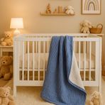 %100 Pamuk Müslin Bebek Battaniyesi 4 Katlı İndigo Mavi Renk 100x120 cm