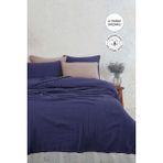 %100 Pamuk Müslin Yatak Örtüsü Tek Kişilik 4 Katlı Battaniye 2 Parça Müslin Pike Seti Lacivert - 180 x 240 cm