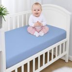 %100 Pamuk Penye, Lastikli Full Kenar Bebek Çarşafı – Oeko-tex Sertifikalı, Yumuşak ve Nefes Alabilir, Organik Pamuk, Anne Yanı, Çocuk Beşik Çarşafı (Mavi)