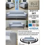 %100 Pamuk Petek Kumaş 3+2+1+1 Komple Giydirme Kanepe&çekyat, Bohem, Porto, Vb. Model Koltuk Kılıfı - 180 x 240 cm - Gri
