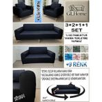 %100 Pamuk Petek Kumaş 3+2+1+1 Komple Giydirme Kanepe&çekyat, Bohem, Porto, Vb. Model Koltuk Kılıfı - 180 x 240 cm - Siyah