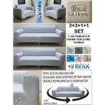 %100 Pamuk Petek Kumaş 3+3+1+1 Komple Giydirme Kanepe&çekyat, Bohem, Porto, Vb. Model Koltuk Kılıfı - 180 x 230 cm - Gri