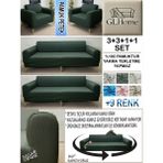 %100 Pamuk Petek Kumaş 3+3+1+1 Komple Giydirme Kanepe&çekyat, Bohem, Porto, Vb. Model Koltuk Kılıfı - 180 x 230 cm - Haki