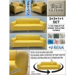 %100 Pamuk Petek Kumaş 3+3+1+1 Komple Giydirme Kanepe&çekyat, Bohem, Porto, Vb. Model Koltuk Kılıfı - 180 x 230 cm - Hardal