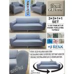 %100 Pamuk Petek Kumaş 3+3+1+1 Komple Giydirme Kanepe&çekyat, Bohem, Porto, Vb. Model Koltuk Kılıfı - 180 x 230 cm - Koyu Gri