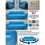 %100 Pamuk Petek Kumaş 3+3+1+1 Komple Giydirme Kanepe&çekyat, Bohem, Porto, Vb. Model Koltuk Kılıfı - 180 x 230 cm - Mavi