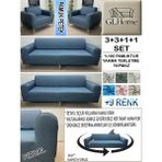 %100 Pamuk Petek Kumaş 3+3+1+1 Komple Giydirme Kanepe&çekyat, Bohem, Porto, Vb. Model Koltuk Kılıfı - 180 x 230 cm - Petrol