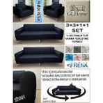 %100 Pamuk Petek Kumaş 3+3+1+1 Komple Giydirme Kanepe&çekyat, Bohem, Porto, Vb. Model Koltuk Kılıfı - 180 x 230 cm - Siyah