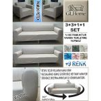 %100 Pamuk Petek Kumaş 3+3+1+1 Komple Giydirme Kanepe&çekyat, Bohem, Porto, Vb. Model Koltuk Kılıfı - 180 x 230 cm - Vizon